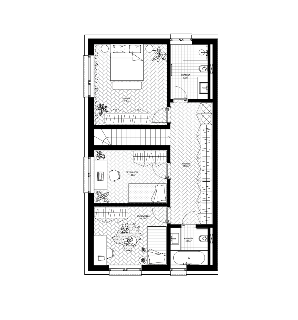 Pôdorys poschodia — 5-izbový rodinný dom