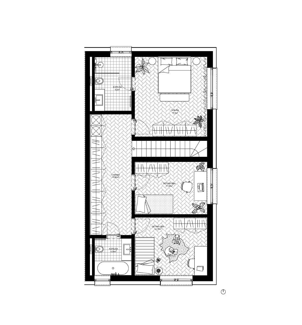 Pôdorys poschodia — 5-izbový rodinný dom