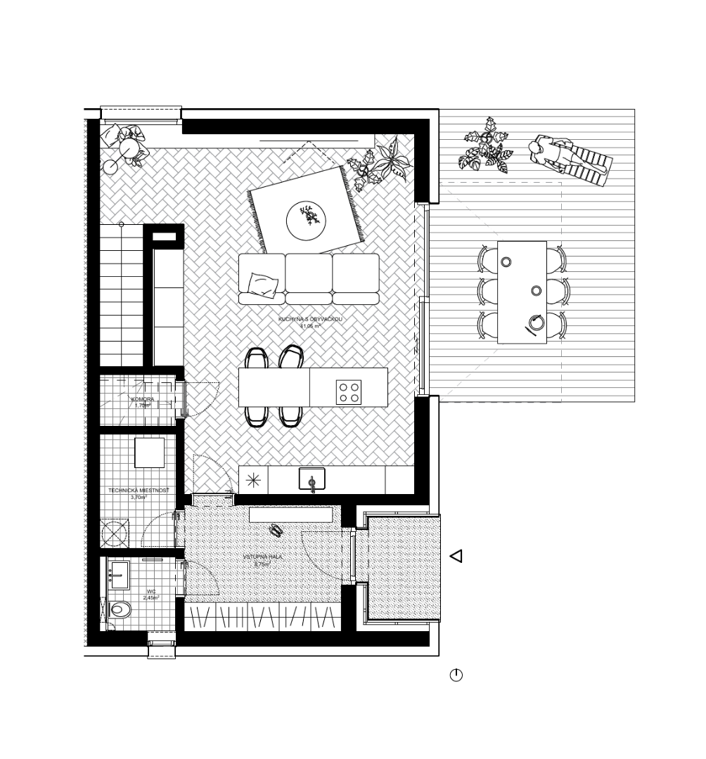 Pôdorys prízemia — 4-izbový rodinný dom